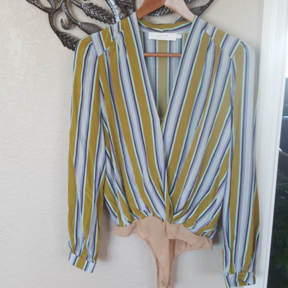 ASTR The Label striped blouse bodysuit - M